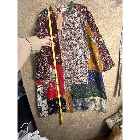 Luan Zai Jiang Kimono Coat O/S Patchwork Quilted Asian Knot Button Bohemian NWT - Picture 14 of 14